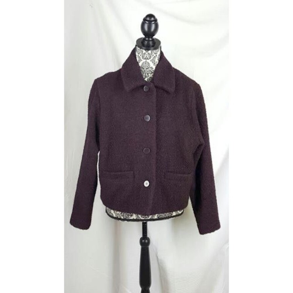Eileen Fisher Size Small Womens Blazer Wool Blend Purple Pockets Long Sleeves
